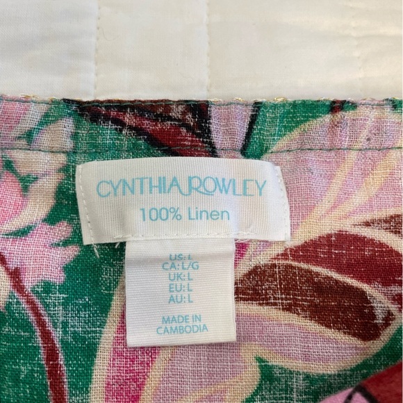 Cynthia Rowley Floral Off-Shoulder Linen Top - Pink and Green Size Large. - Picture 9 of 10